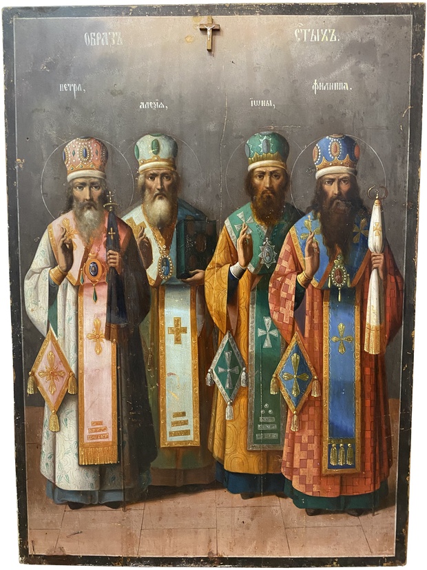 Старинная икона Московские Митрополиты 19 век