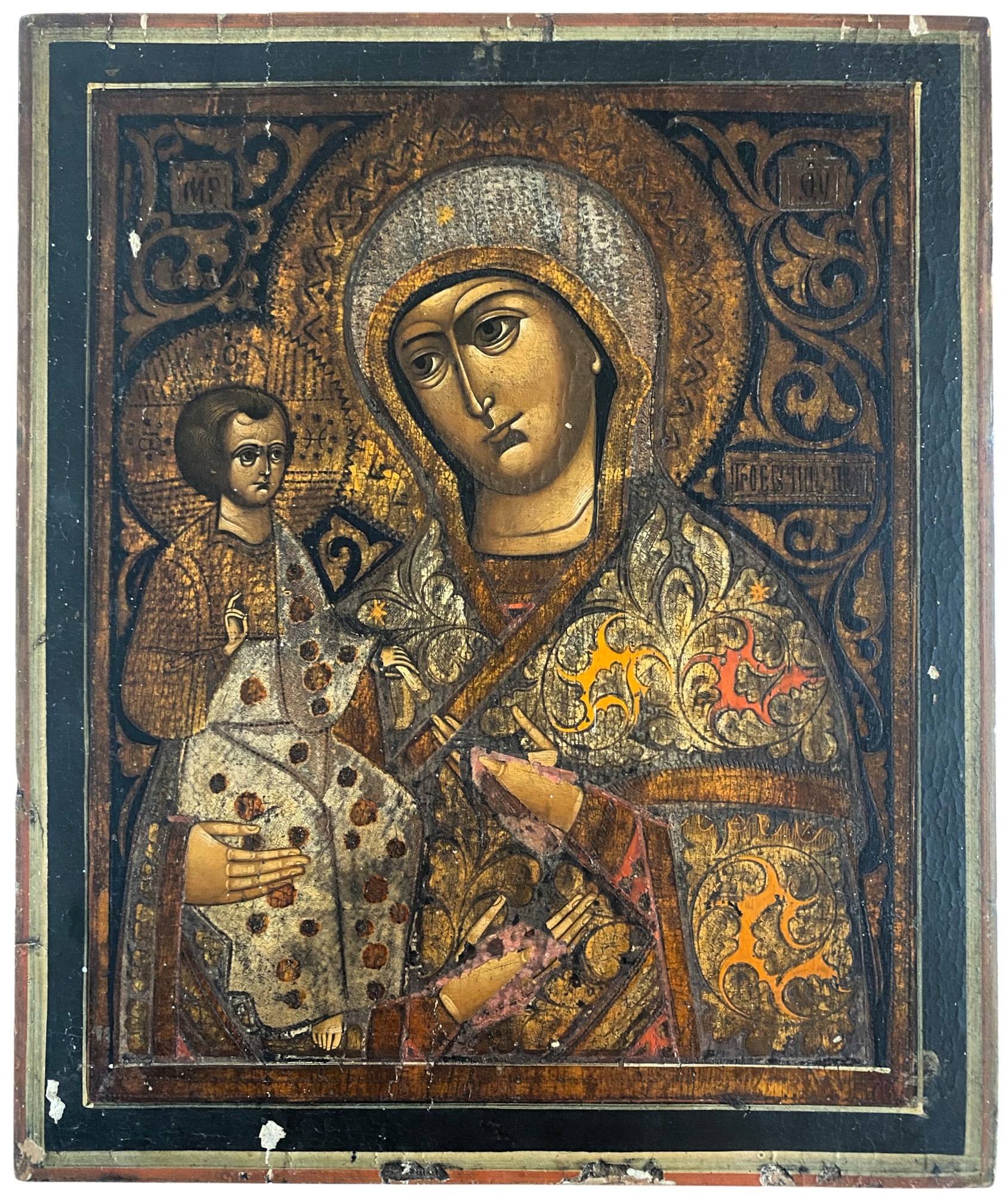 Икона форматная Богородица Троеручица Холуй 19 век Икона форматная Богородица Троеручица Холуй 19 век