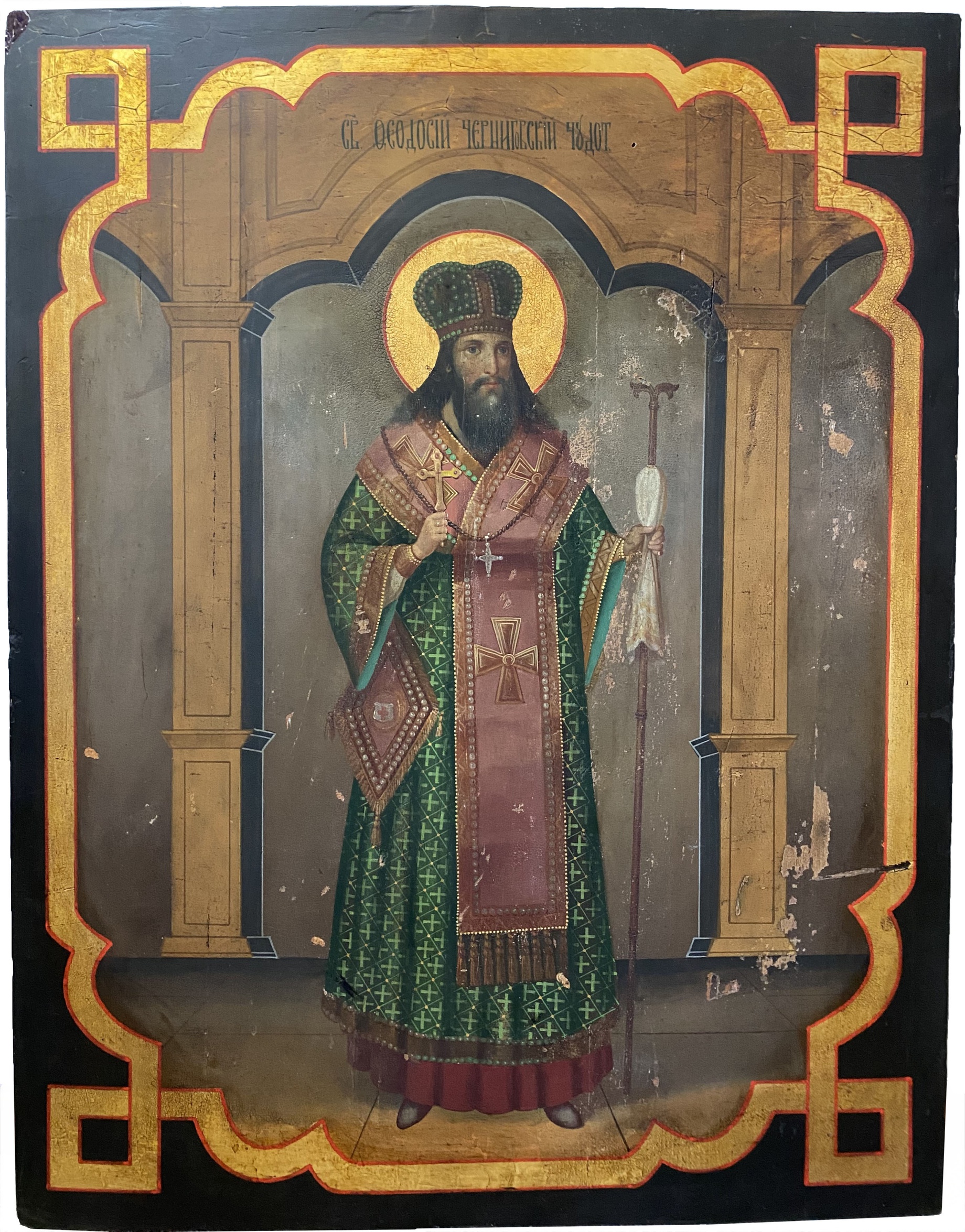 Икона Храмовая святой Феодосий Черниговский Чудотворец 19 век