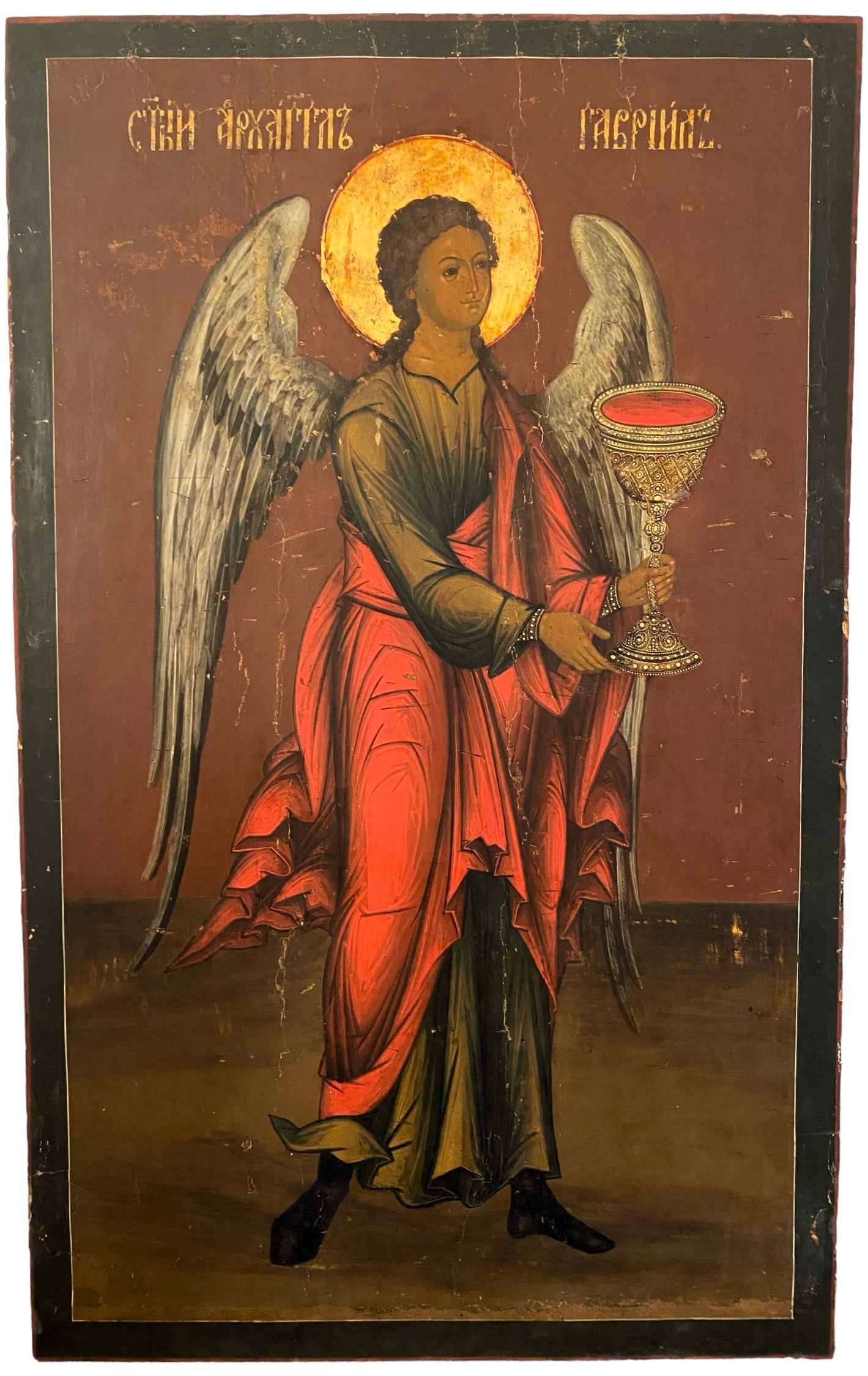 Антикварная храмовая икона святой архангел Гавриил 19 век