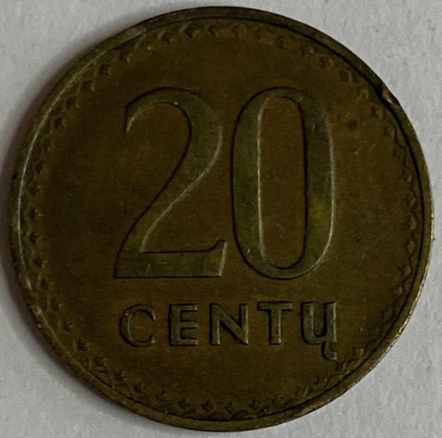Иностранная монета 20 центов Литва 1991 год