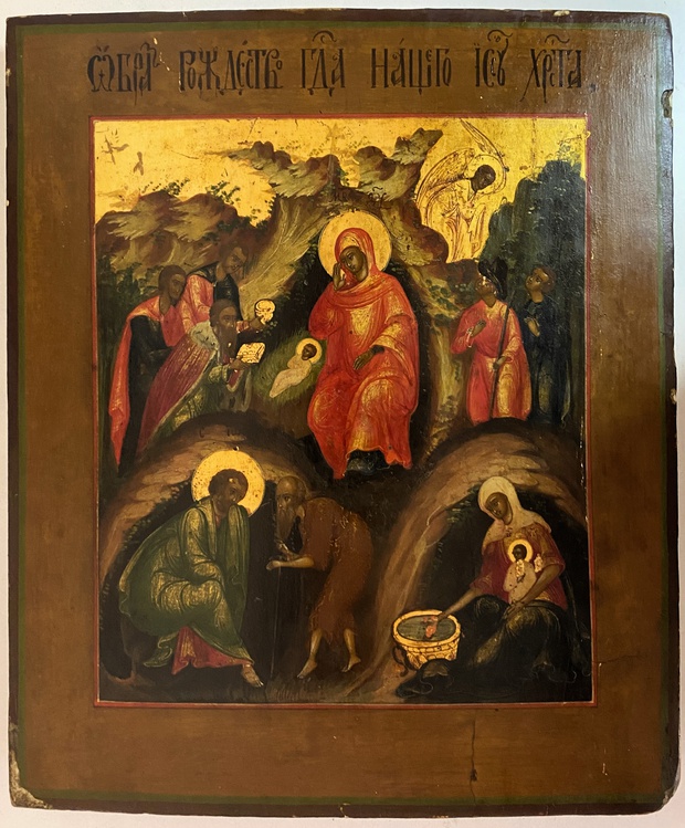 Старинная икона Рождество Христово первая половина 19 века