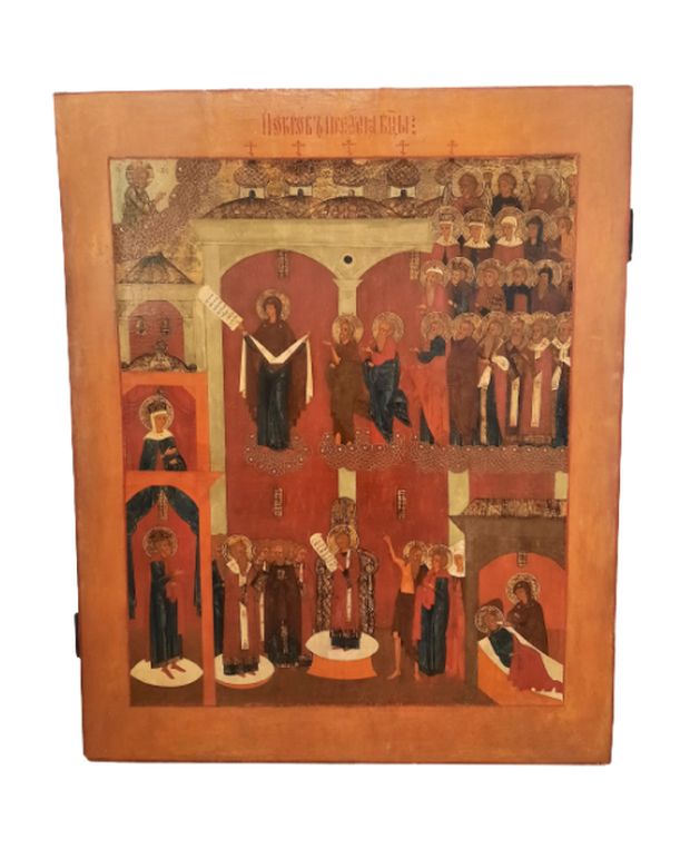 Антикварная Храмовая икона Покров Покрова Пресвятой Богородицы 17 век Псковское письмо редкость