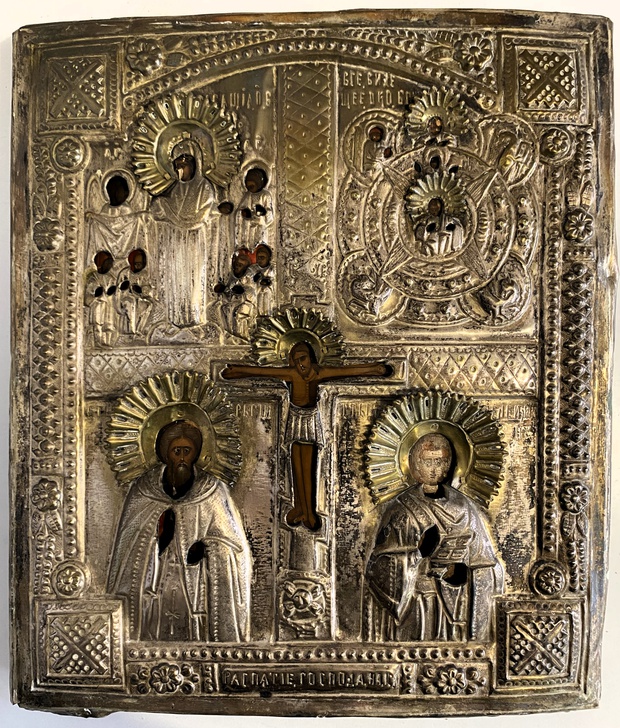 Икона распятие Христово с избранными иконами Око Пантелеймон Купина 19 век