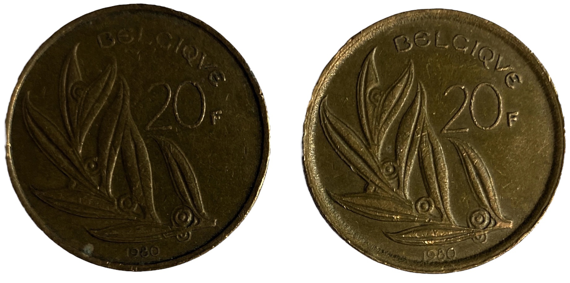 Иностранная монета 20 франков 1980 год Бельгия