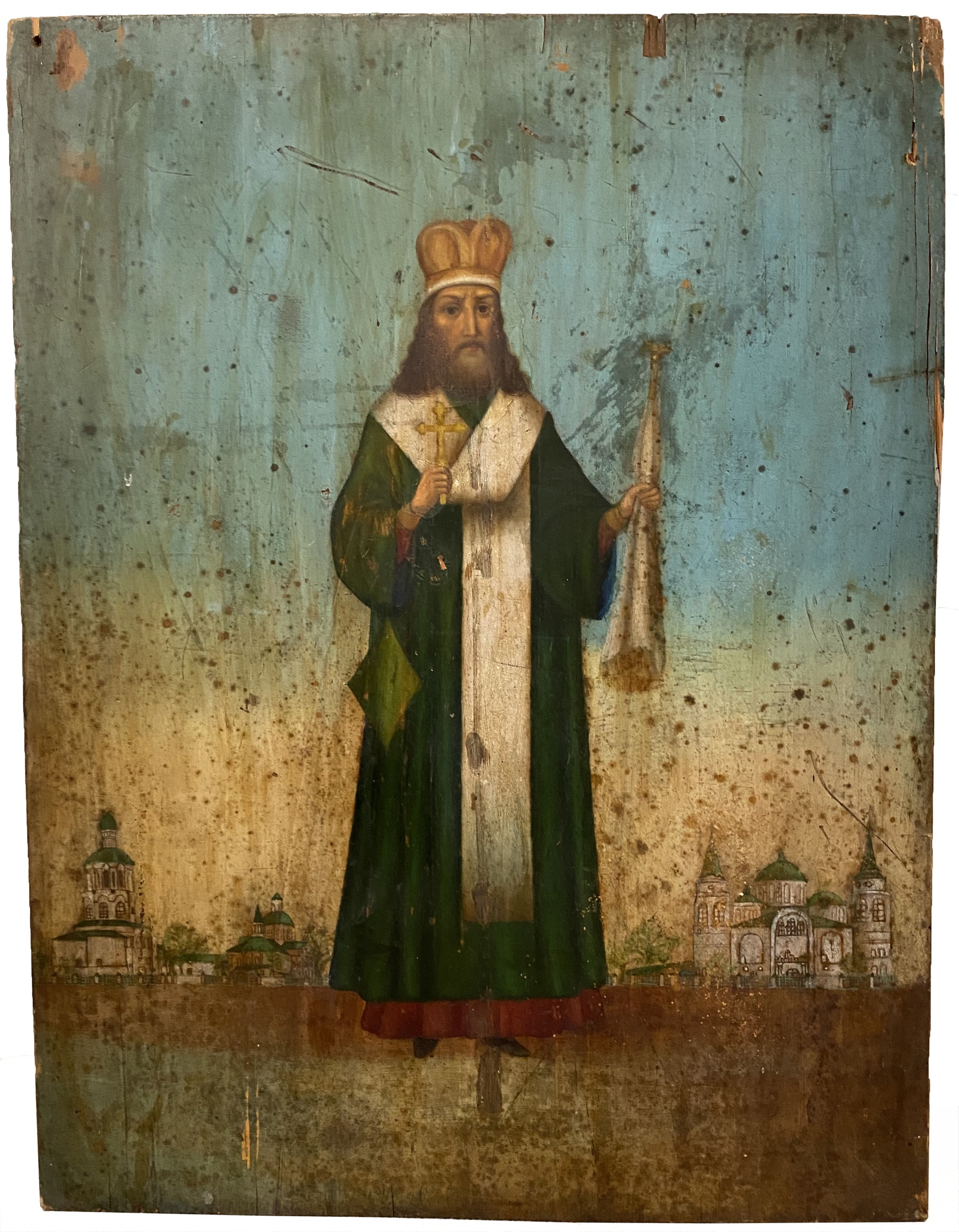 Старинная храмовая икона святой Феодосий Углицкий архиепископ черниговский 19 век