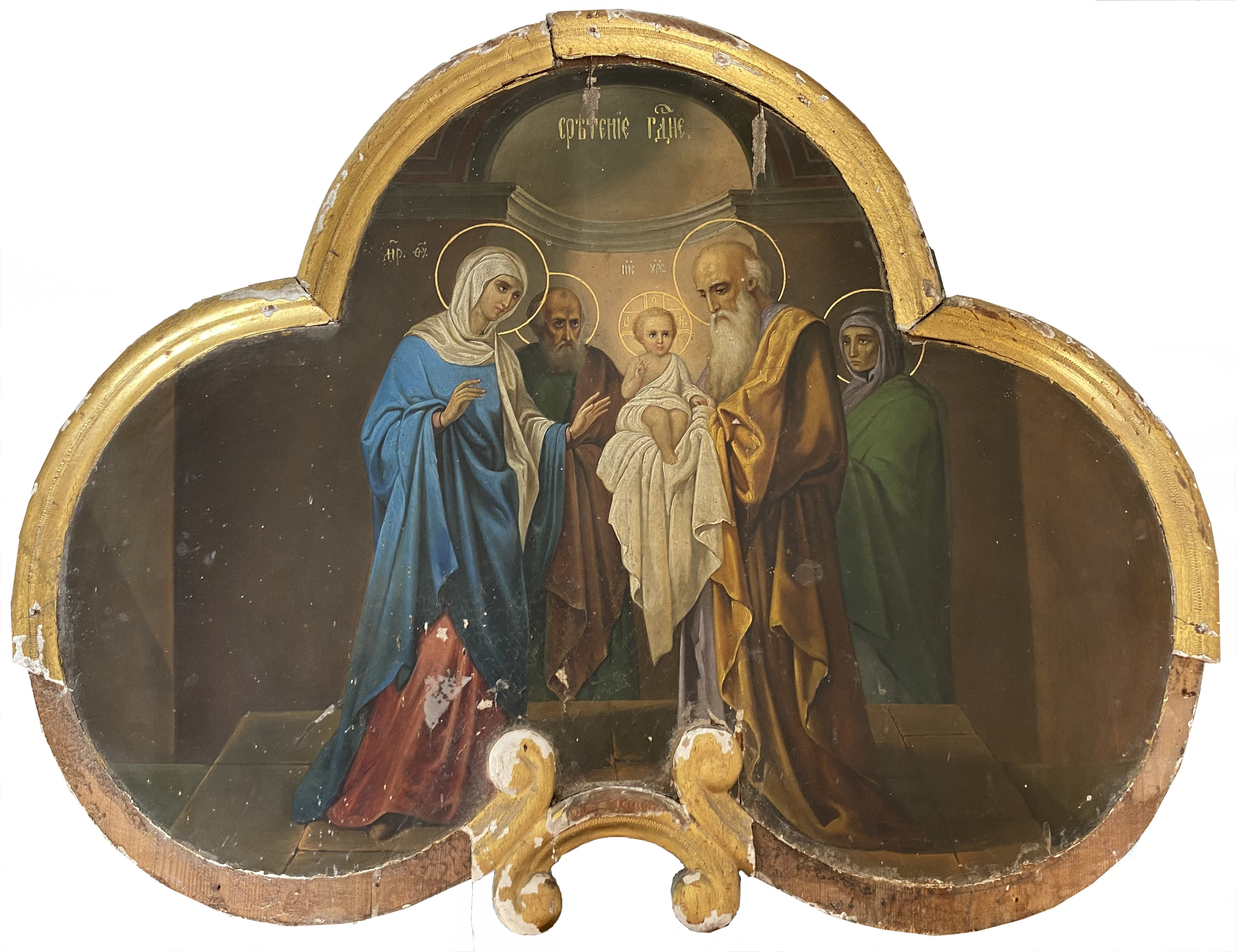 Антикварная икона Сретение Господне Храмовая или форматная 19 век